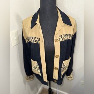 Vintage Saint Germain Leopard Accent Women's Button Down‎ Shirt- Size Small